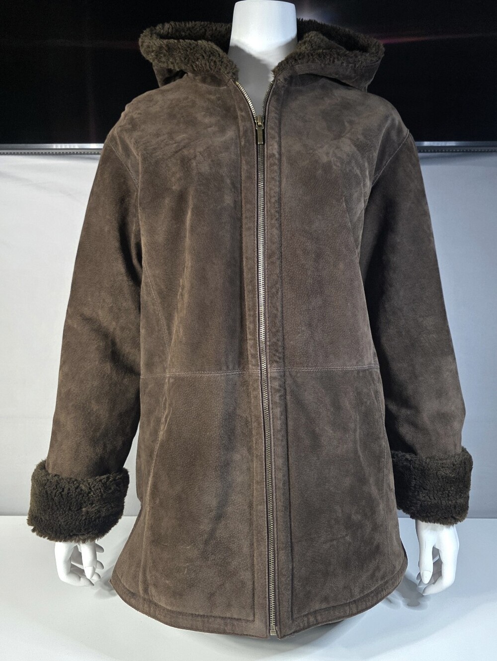 St. John's Bay Vintage Washable Suede Lined Hooded Parka Coat Size Small